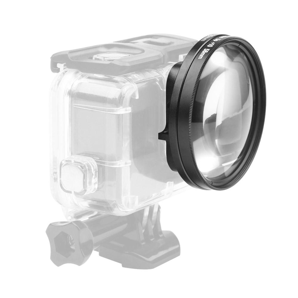 Ống kính macro 58mm Độ phóng đại 10x Ống kính cận cảnh dành cho Gopro Hero 7 Black 6 5 Black Case chống thấm nước cho Phụ kiện GoPro