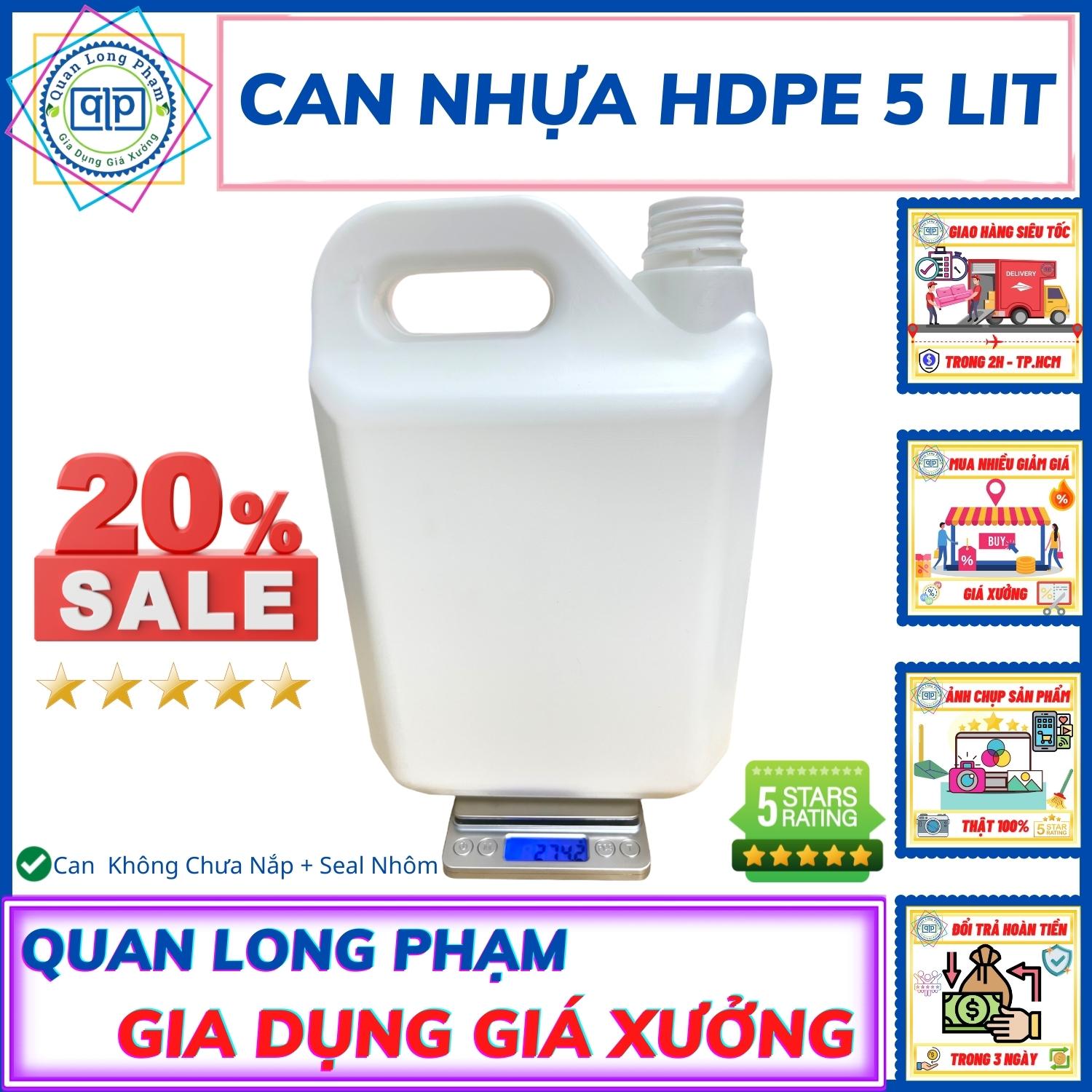 Can Nhựa HDPE 5 Lít Luôn Nắp + Seal Chống Tràn Khò Nhiệt Loại Dày - Giá Rẻ