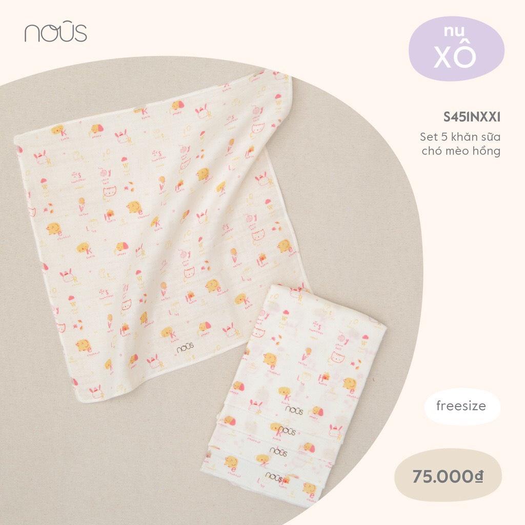 Phụ kiện NOUS - Set 5 khăn sữa cho bé - Chất liệu Nu Xô 100% cotton thiên nhiên