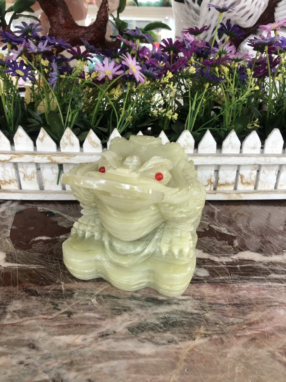 Tượng Cóc Ba Chân, Cóc Ngậm Tiền, Thiềm Thừ phong thủy chiêu tài lộc đá ngọc Onyx - Dài 15 cm