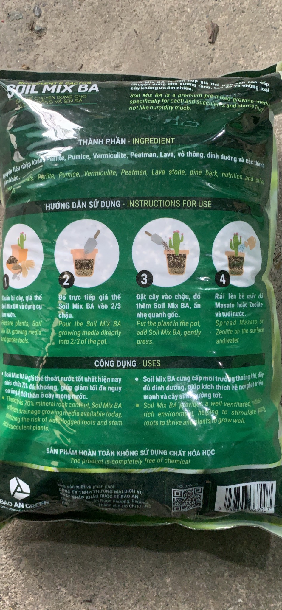 Giá thể sen đá, xương rồng Soil Mix BA trộn sẵn 6,5dm3