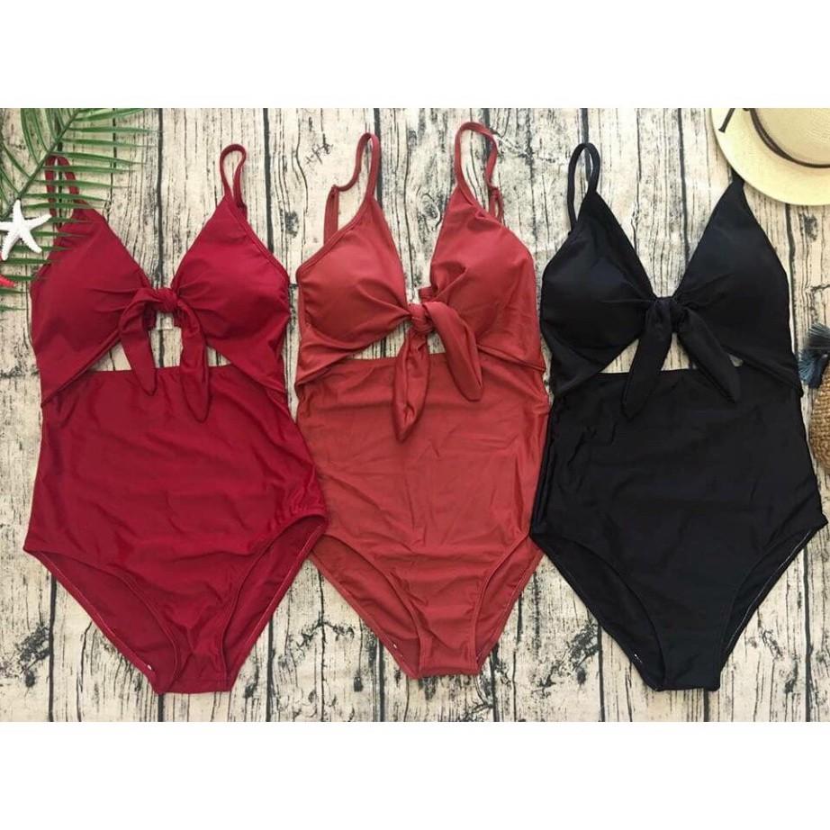 Bikini liền đen nơ ngực mặc đi biển nữ tính (100% như hình)