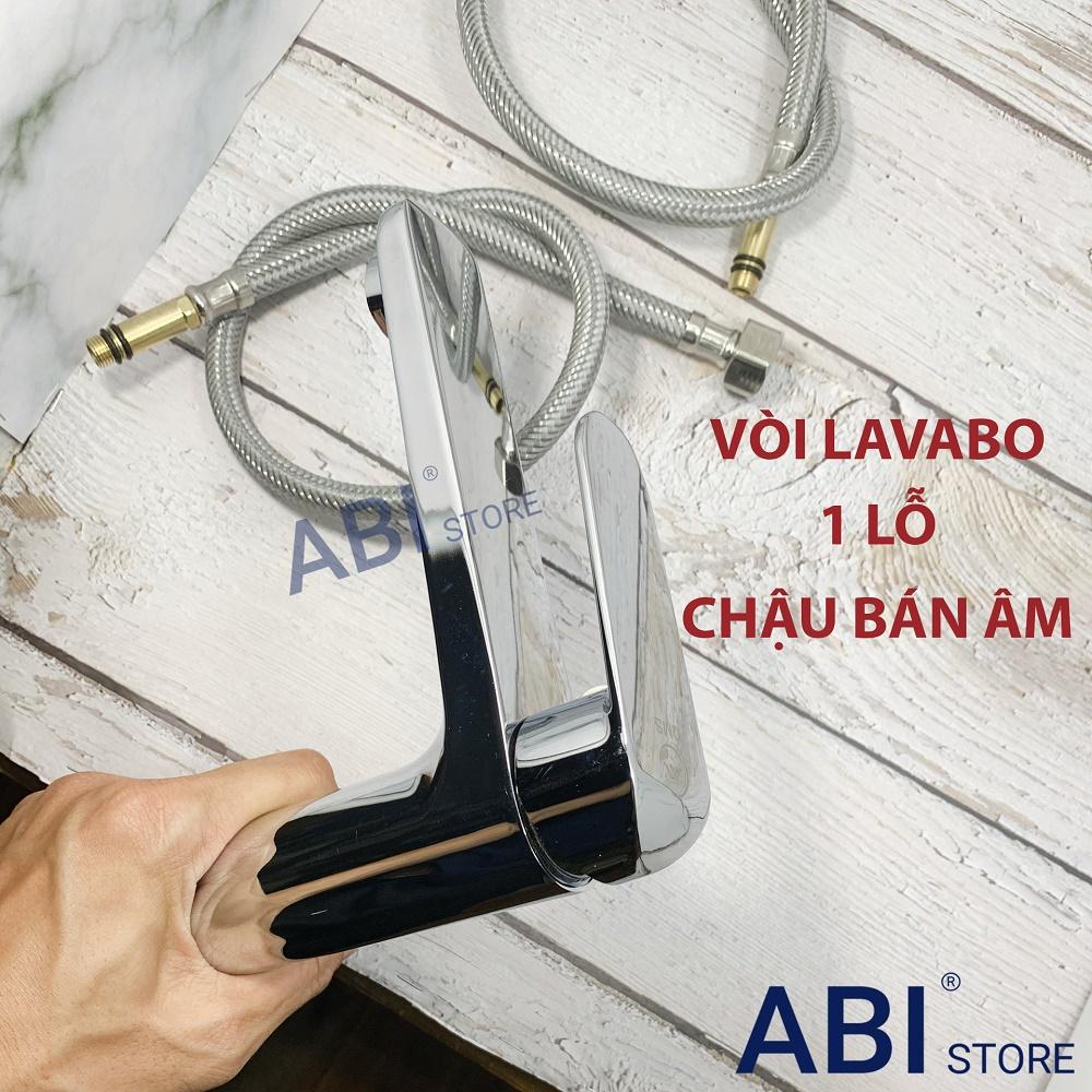 Vòi chậu rửa mặt nóng lạnh 1 lỗ cho chậu bán âm, vòi lavabo 1 chân inox mạ crome hàng đẹp kèm dây cấp nước