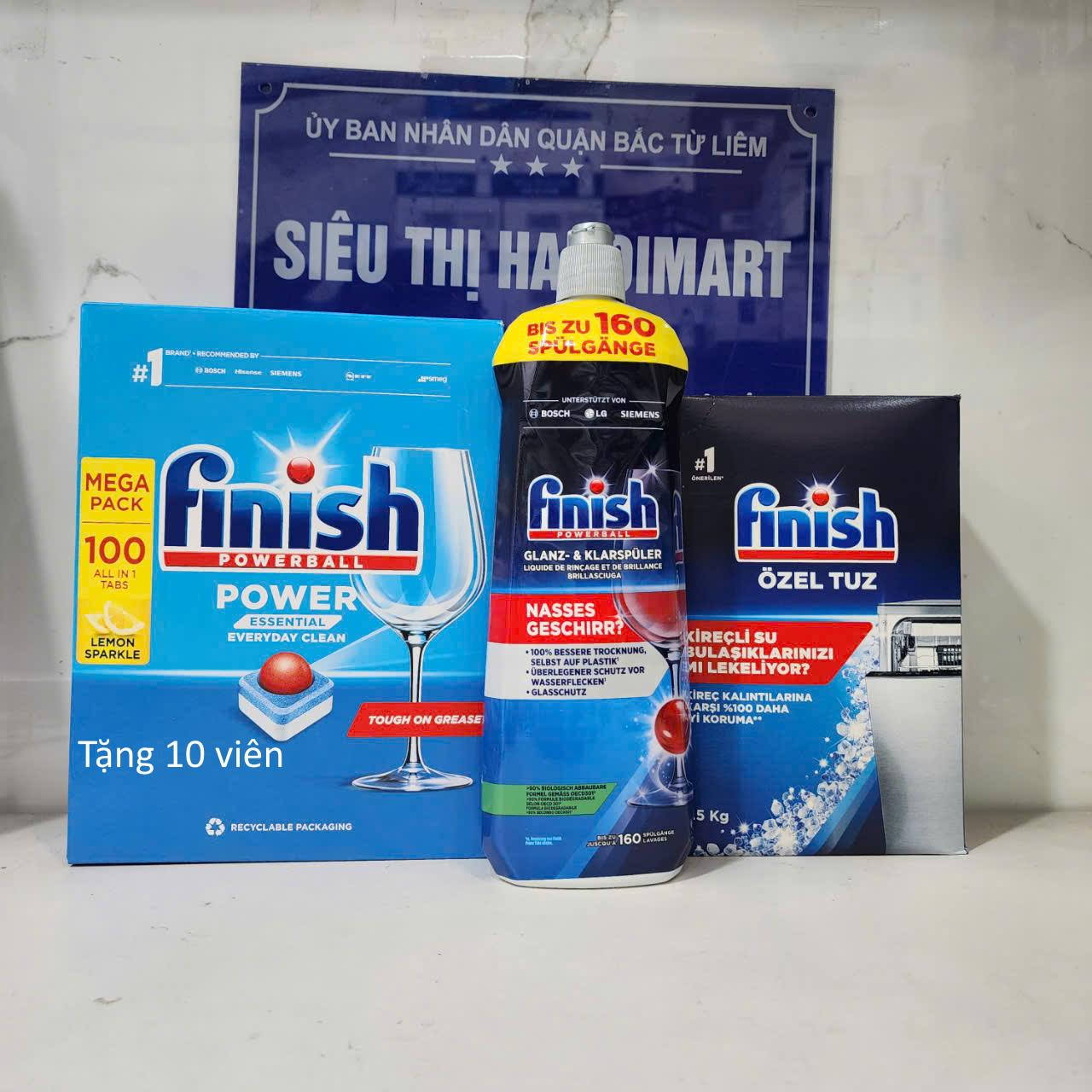 Combo Viên rửa bát Finish 110 viên  Muối Finish 1.2kg  Nước làm bóng Finish 400ml – Combo 3 món Viênmuốibóng