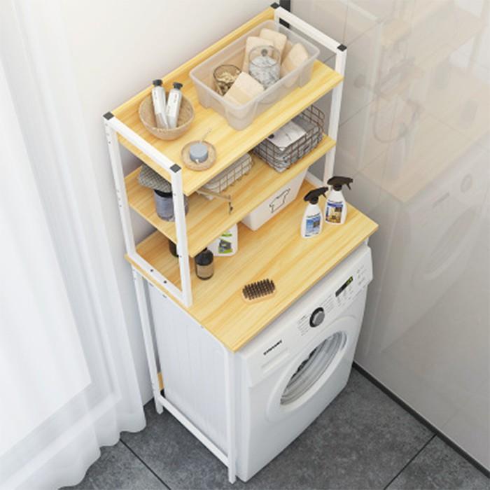 Kệ máy giặt cửa ngang 3 tầng khung sắt chắc chắn - Kệ sau bồn cầu toilet nhiều ngăn tầng để đồ nhà tắm dầu gội, bột giặt