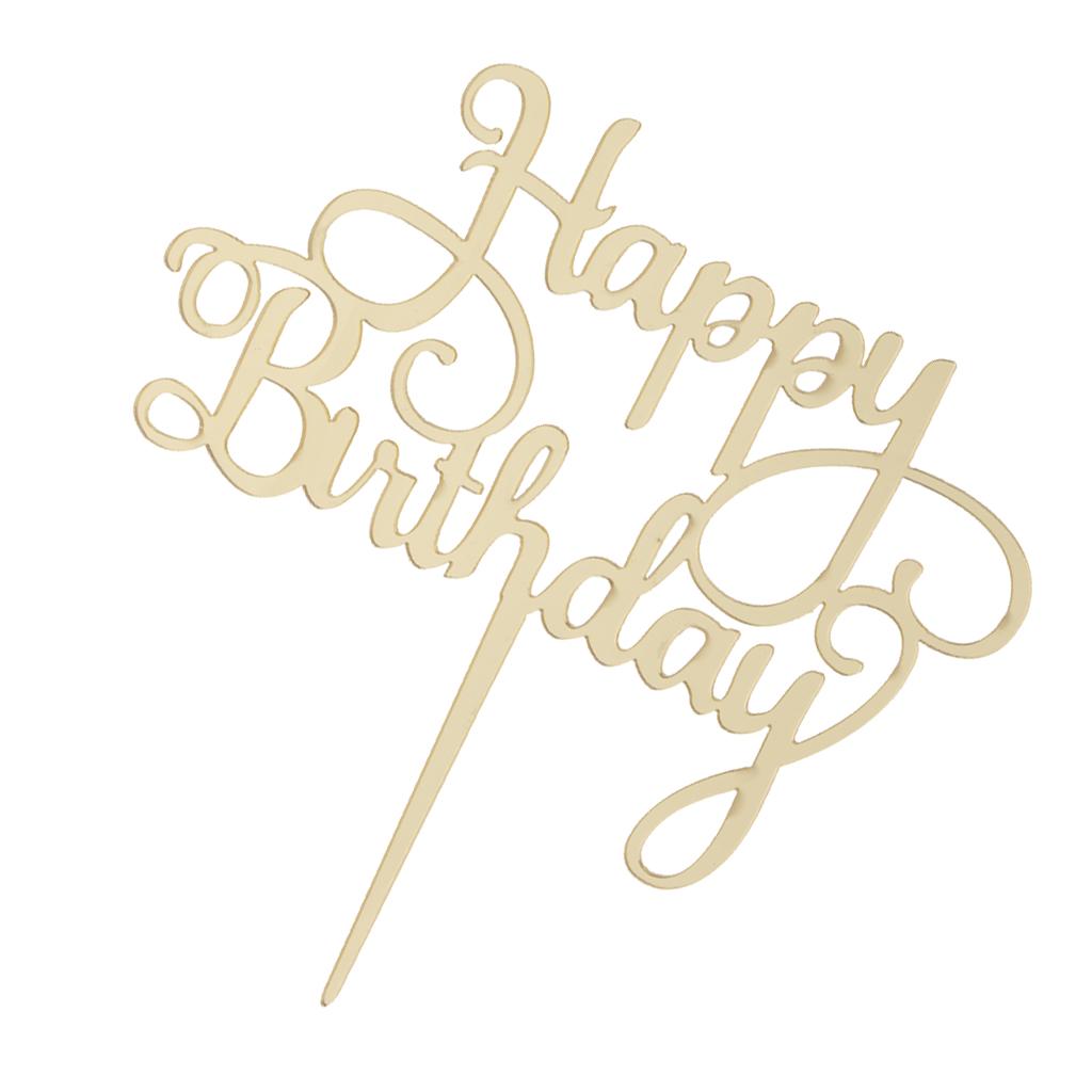 2xAcrylic Happy Birthday Cake Topper Party Supplier Gold