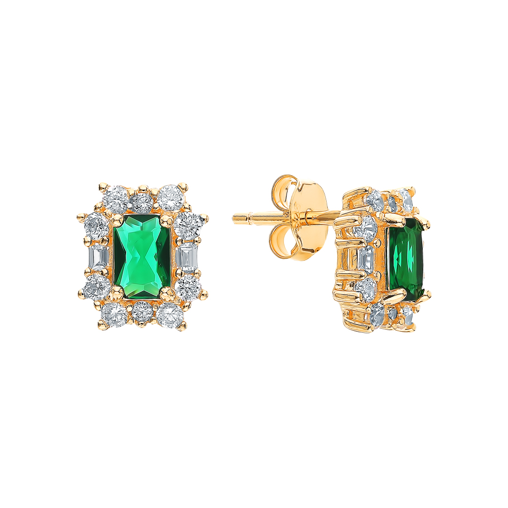 Bông Tai Bạc Ý Đính Emerald Tổng Hợp