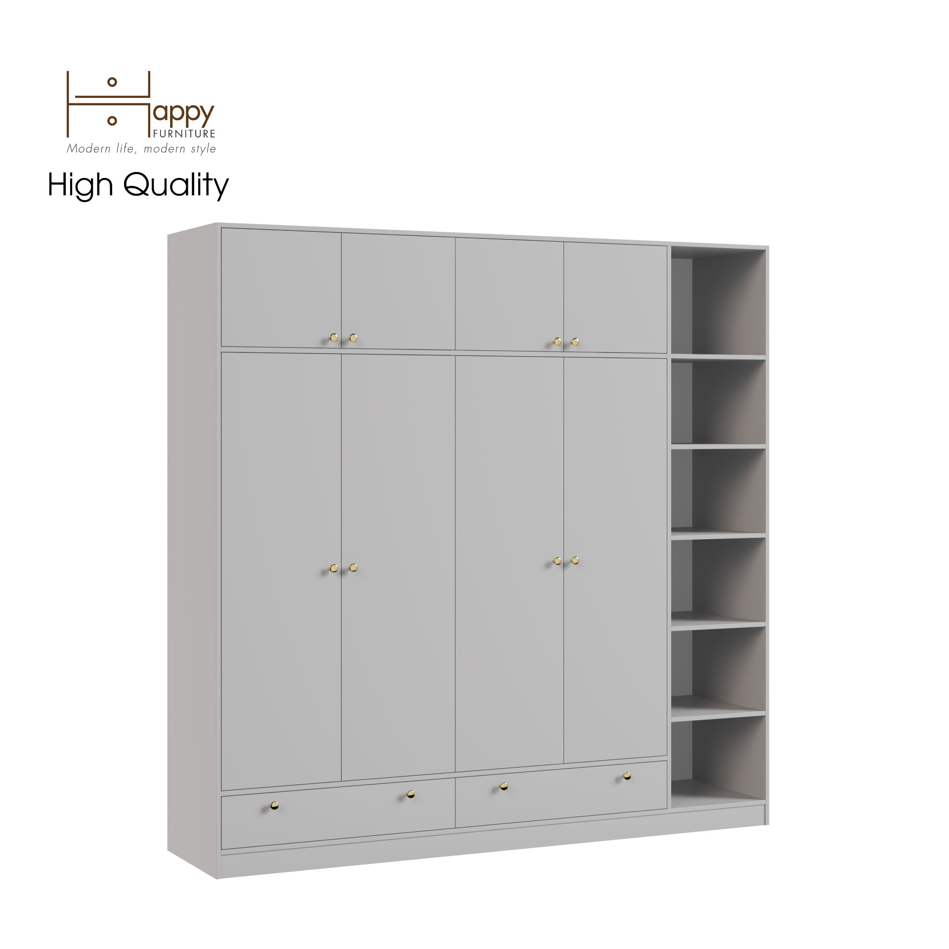 [Happy Home Furniture] ELEGANT, Tủ quần áo 4 cửa mở 2m2x2m2 , 220cm x 54cm x 220cm ( DxRxC), TCM_045