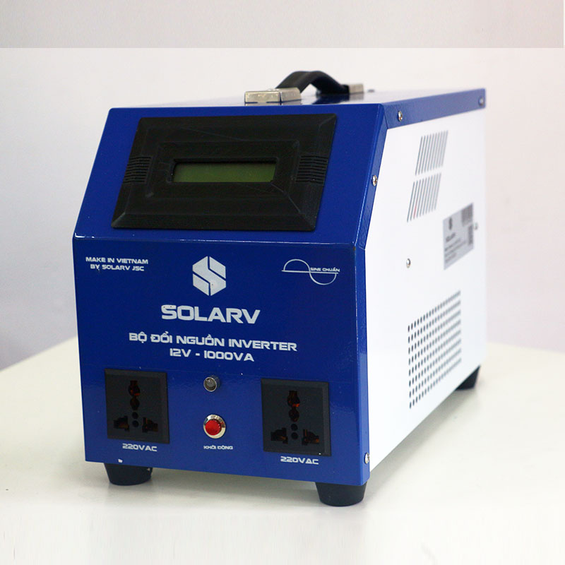 Bộ Đổi Nguồn / Kích Điện Sine 1000VA có sạc lưới, màu xanh dương SolarV