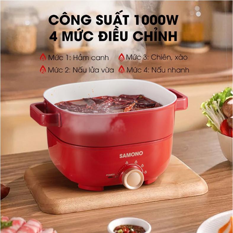 Nồi lẩu điện đa năng SW-DG03 dung tích 3L công suất 1000W, có lồng hấp với thiết kế tháo rời dễ dàng vệ sinh