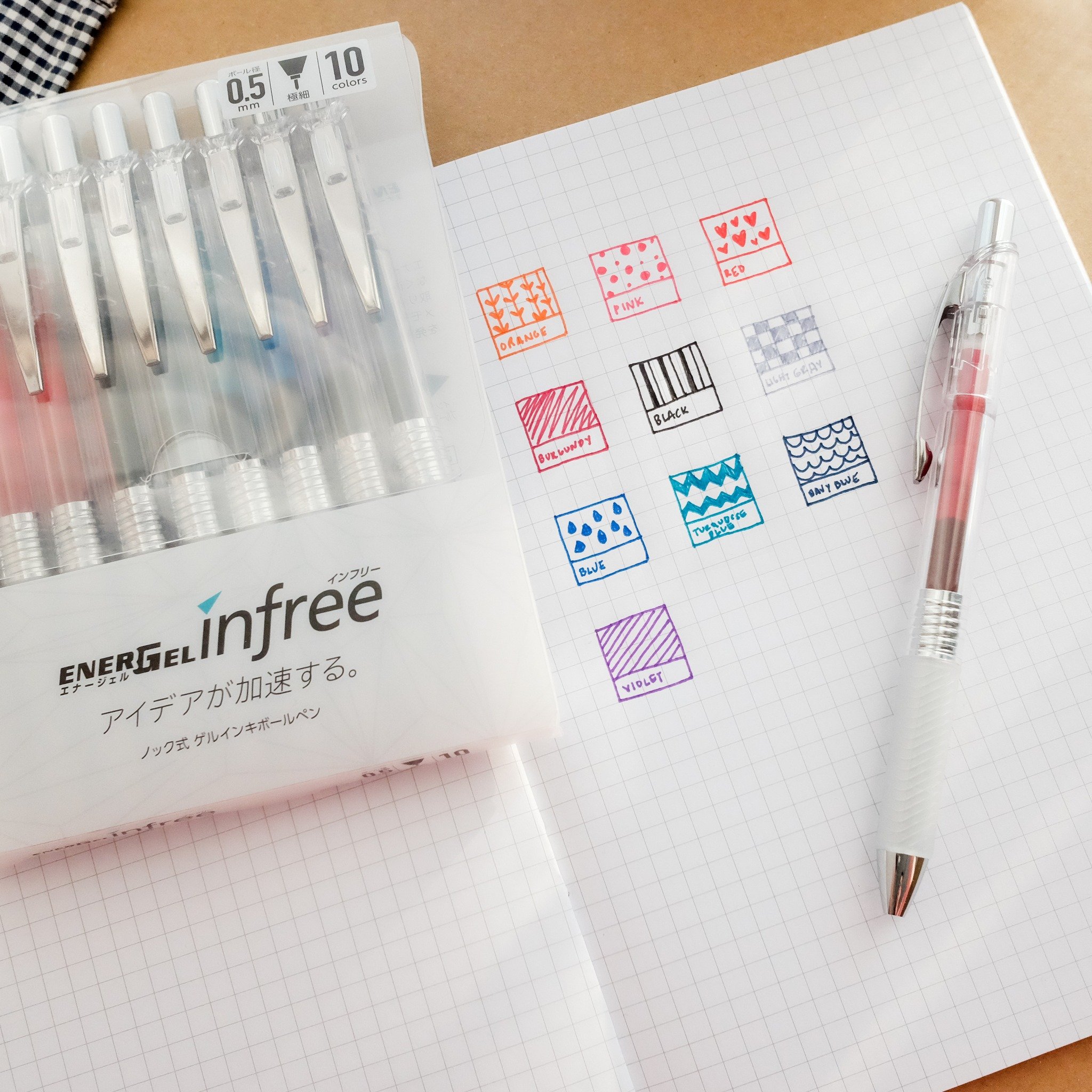 Set 10 Bút gel Pentel Energel Infree thân trong BLN75TL-10 (ngòi 0.5mm)| Bút Gel bấm thân trong| Màu sắc đa dạng