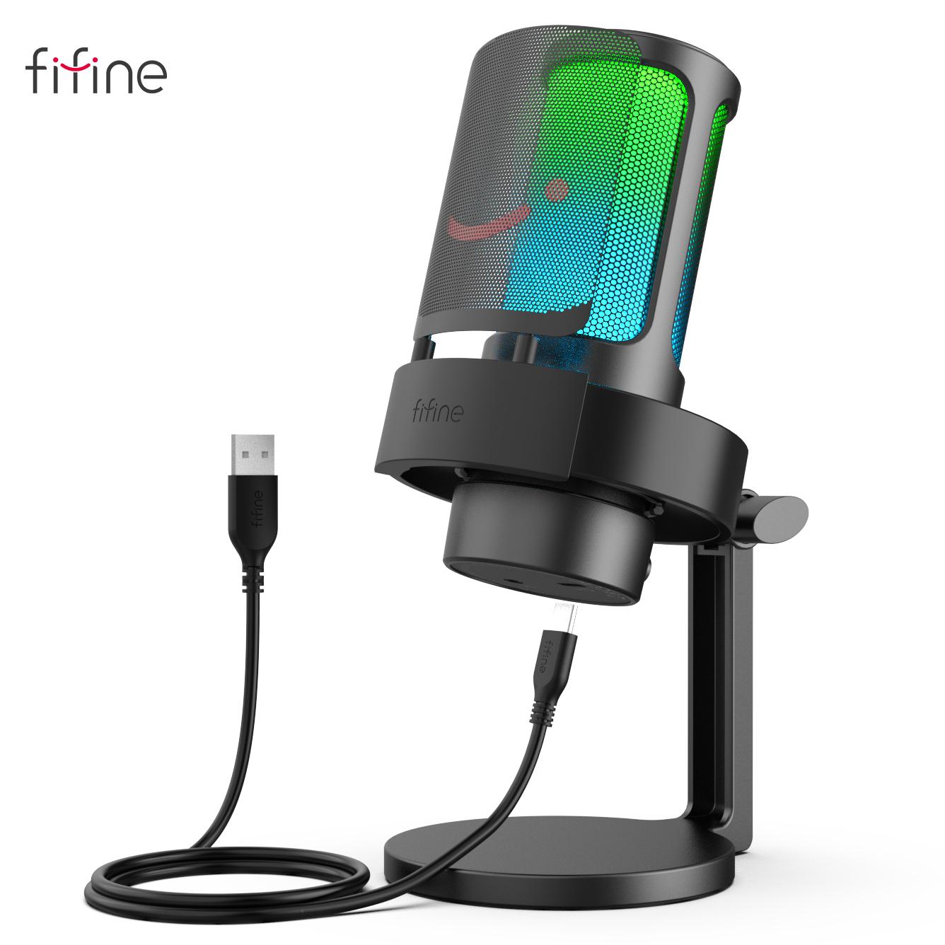 Micrô USB FIFINE để ghi và phát trực tuyến trên PC và Mac, Đầu ra tai nghe và Nút cảm ứng-Tắt tiếng, Mic với 3 chế độ RGB -A8 Màu: Hồng