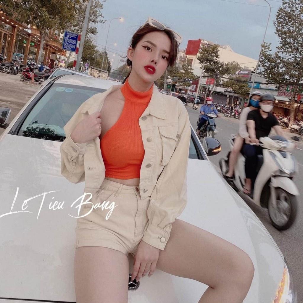 Áo Croptop Cổ Yếm Chất Thun Gân Hàng Chuẩn Đẹp Ảnh Thật 100