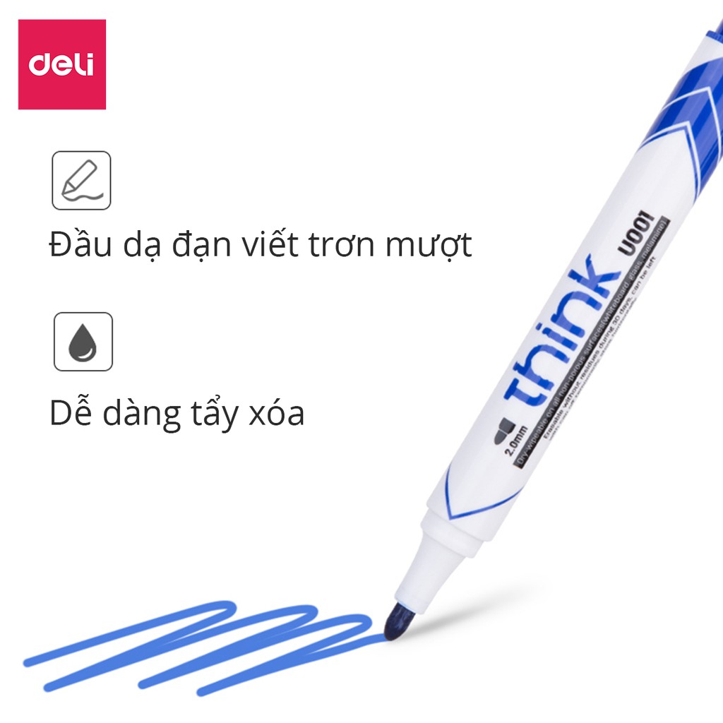 Bộ 10 Bút Lông Bảng Deli - Bút Dạ Bảng Xoá Được Nhỏ Nhiều Mực Siêu Rẻ Viết Mướt Phù Hợp Học Sinh Văn Phòng Bảng Từ Trắng Cửa Kính - EU00620/ EU00630 / EU00640