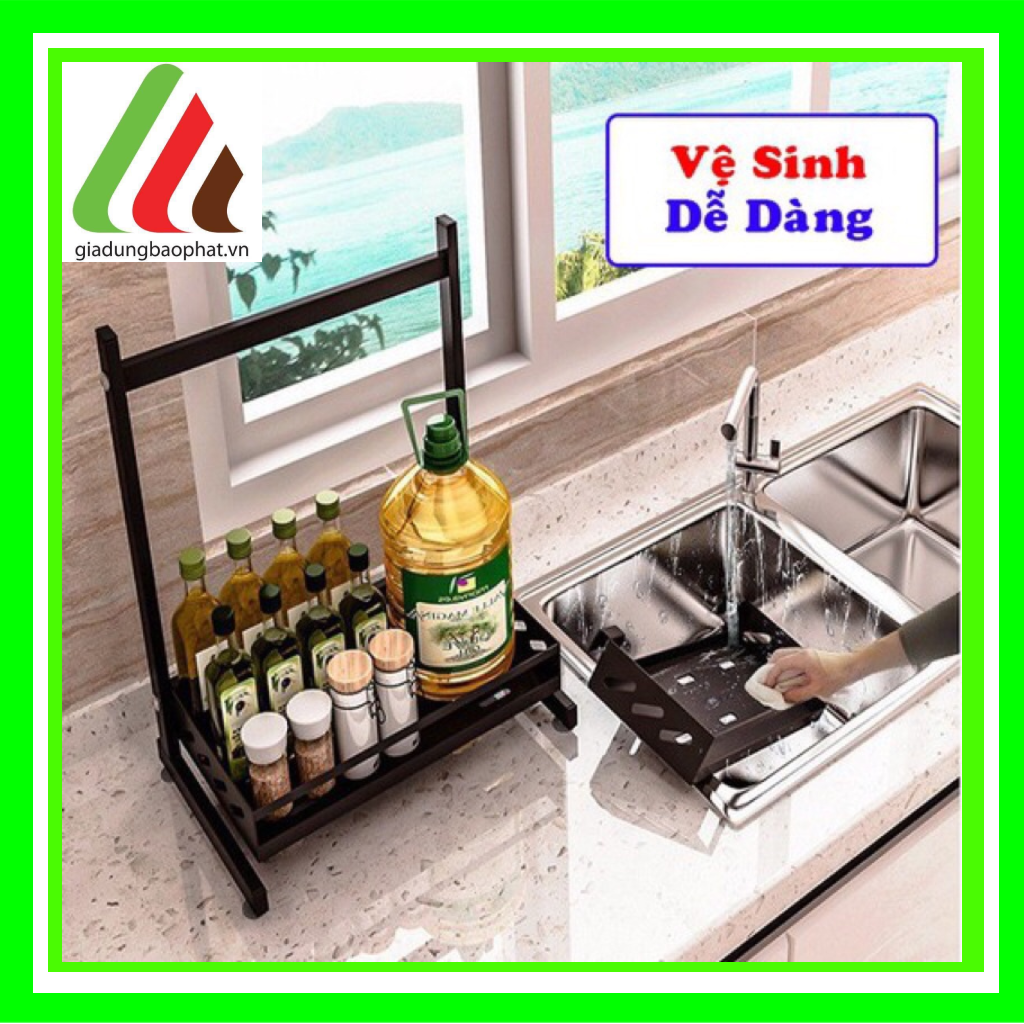 Kệ đựng gia vị 2 tầng sắt sơn tĩnh điện đa năng giúp sắp xếp gọn gàng nhà bếp sạch sẽ
