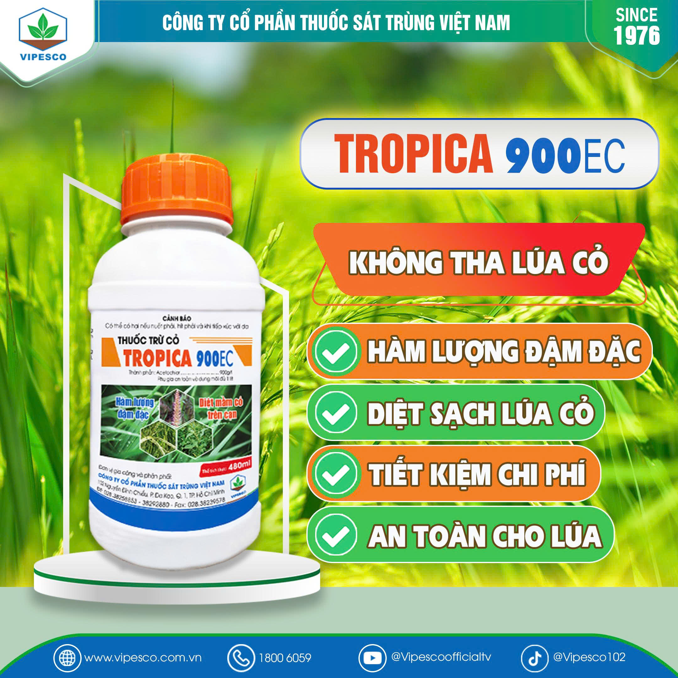 TROPICA 900EC-480CC PET - DIỆT CỎ MẦM TRÊN CẠN