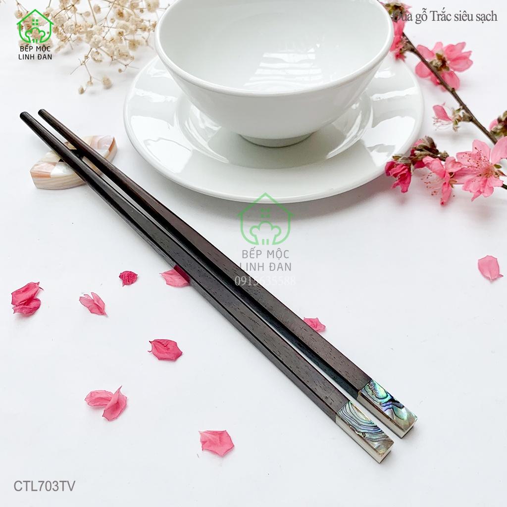 Đũa Gỗ Trắc Tự Nhiên Cẩn Ốc Bào Ngư HAHANCO Bộ 10 Đôi Vuông