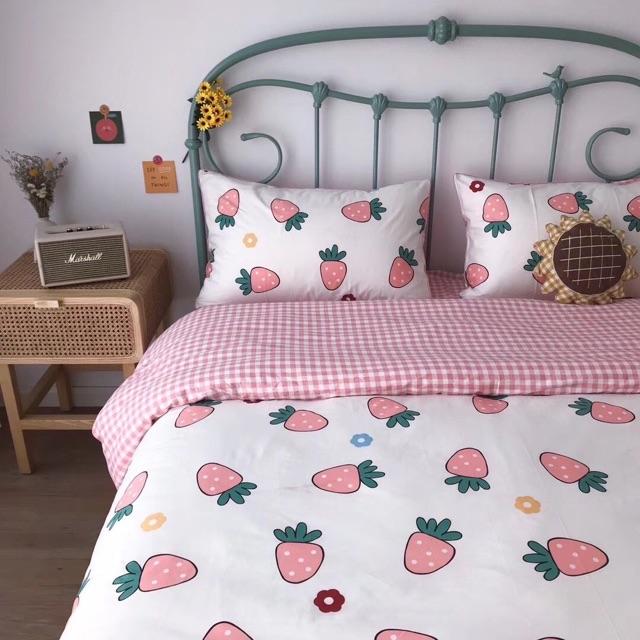 Set Cotton Living Trái Dâu Hàng Nhập Khẩu Cao Cấp 4 Món Mẫu Mới 2020