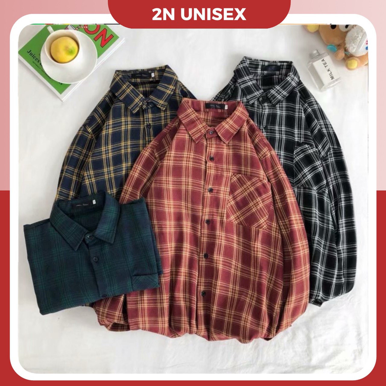 Áo sơ mi khoác ngoài form rộng unisex - Áo sơ mi nam nữ oversize sọc caro số 21