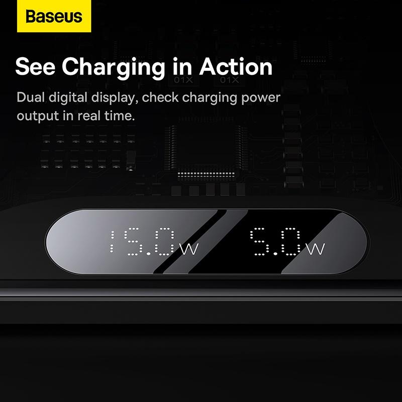 Đế Sạc Nhanh Không Dây Đa Năng Baseus Digital LED Display 2in1 Wireless Charger 20W (Hàng chính hãng