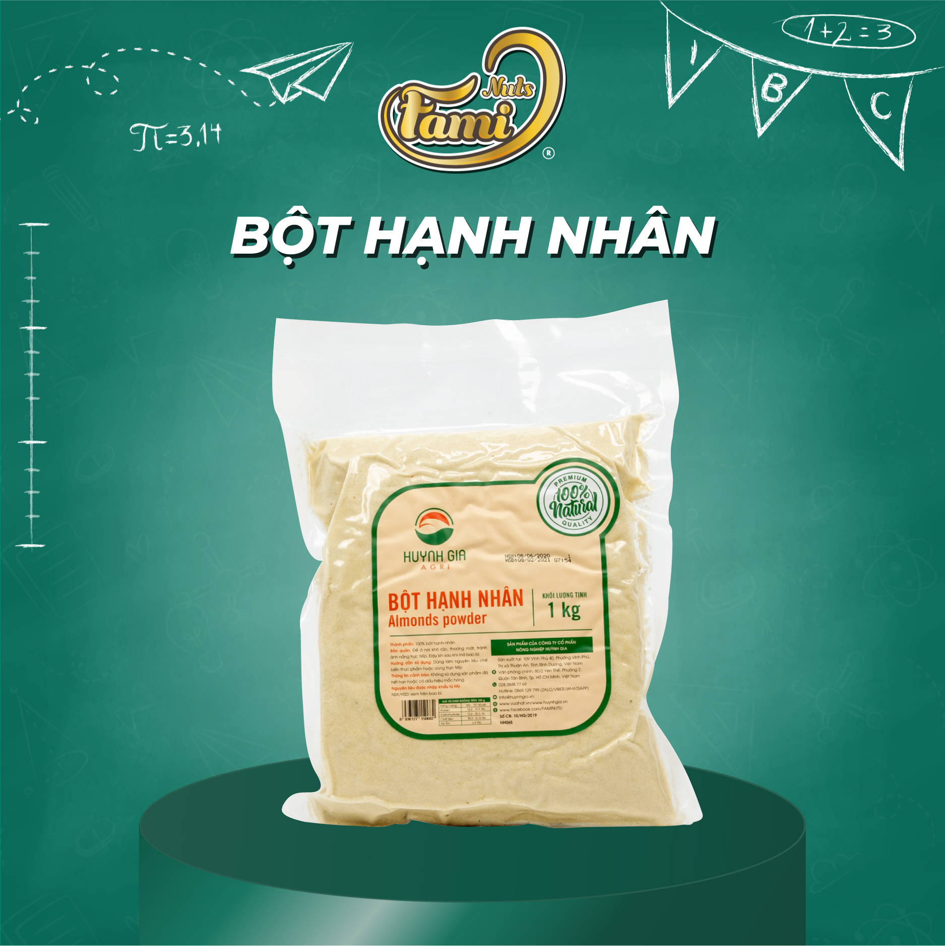 Combo 2 bịch hạnh nhân bột FAMINUTS bịch 1kg làm bánh