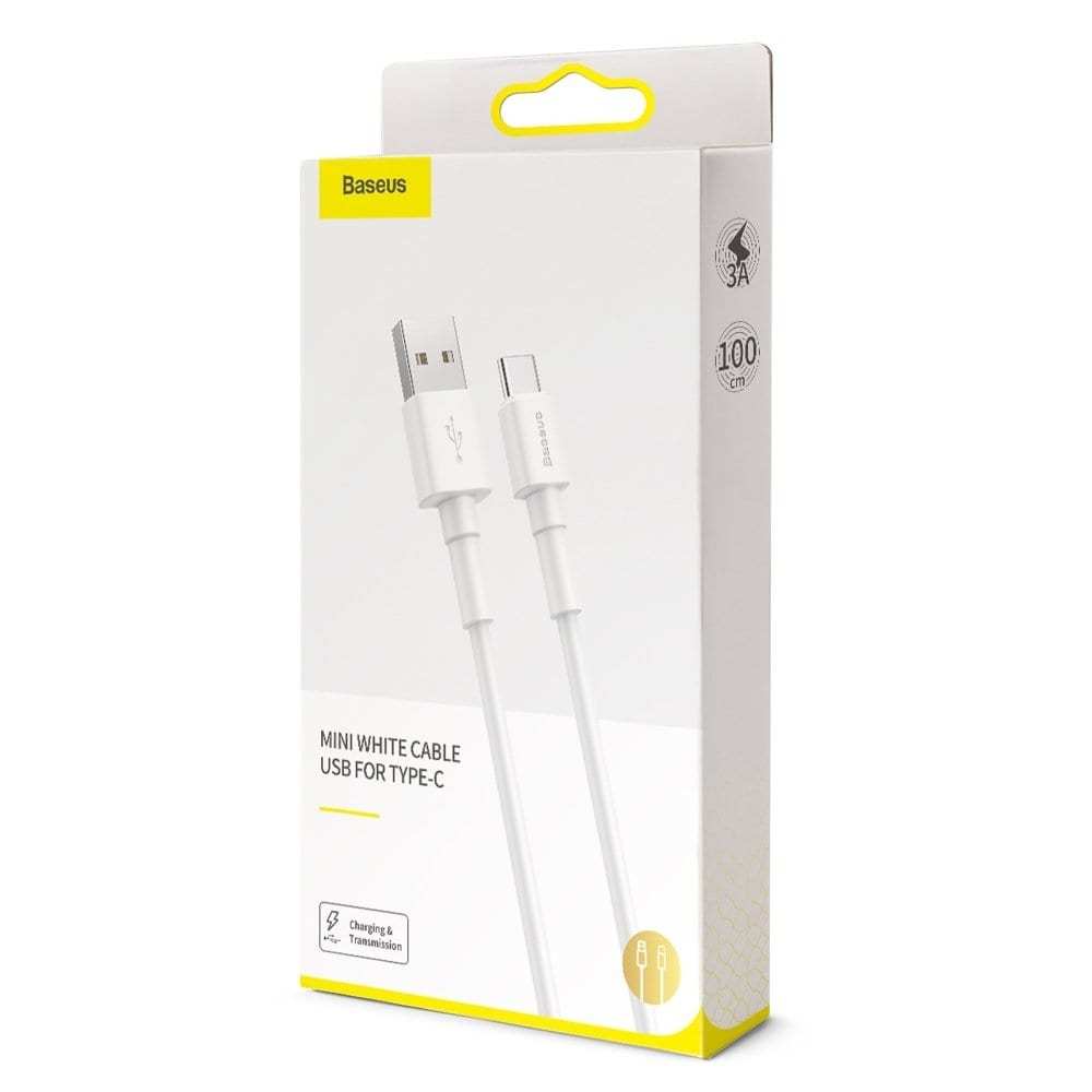 Dây cáp sạc nhanh 3A chuẩn QC 3.0 USB-A to Type-C hiệu Baseus Mini White cho điện thoại / máy tính bảng / iPad Type C trang bị chip sạc thông minh, tốc độ truyền tải dữ liệu tốc độ cao 480Mbps - hàng nhập khẩu