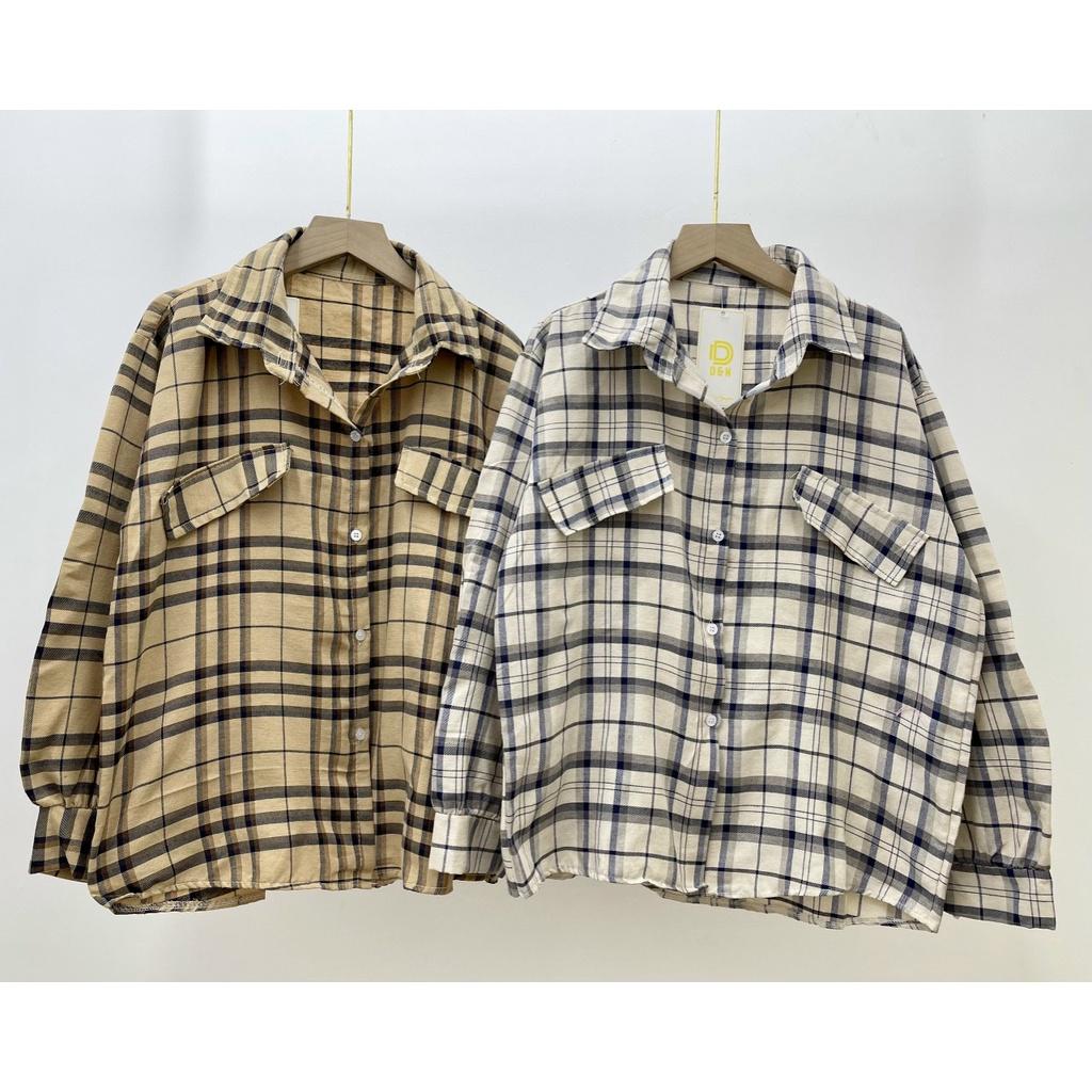 Áo sơ mi kẻ caro 3 màu 2 túi lệch dài tay FORM rộng unisex/ Áo khoác chống nắng/Áo khoác ulzzang siêu chất