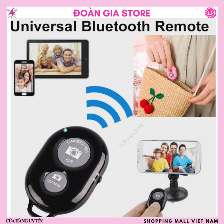 Nút Bấm Bluetooth Điều Khiển Từ Xa màu đen Chụp Ảnh Tự Động Dành Cho điện thoại và máy tính bảng