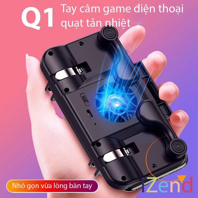 Tay cầm chơi game PUBG Call of duty Q1có 2 nút nhấn phù hợp mọi điện thoại có quạt tản nhiệt làm mát / kèm pin dự phòng