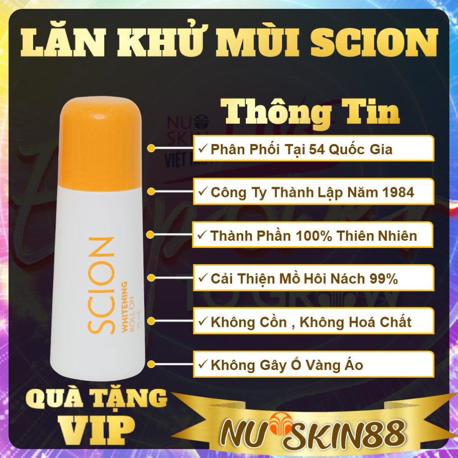 Lăn khử mùi Scion Nuskin 75ml Mẫu Mới ngăn mùi hôi nách không làm ố quần áo, làm sáng vùng da dưới cánh tay, khô thoáng tức thì, hương thơm nhẹ dịu