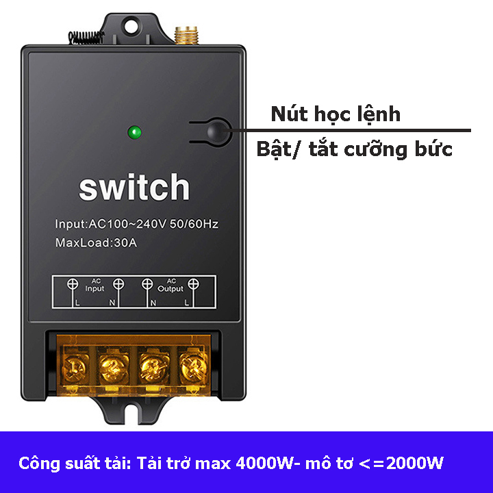 [MẪU MỚI 2021 ] Bộ công tắc điều khiển từ xa rf công suất lớn 100m/3000W/220V- bật tắt máy bơm nước máy rửa xe, đèn...vvv