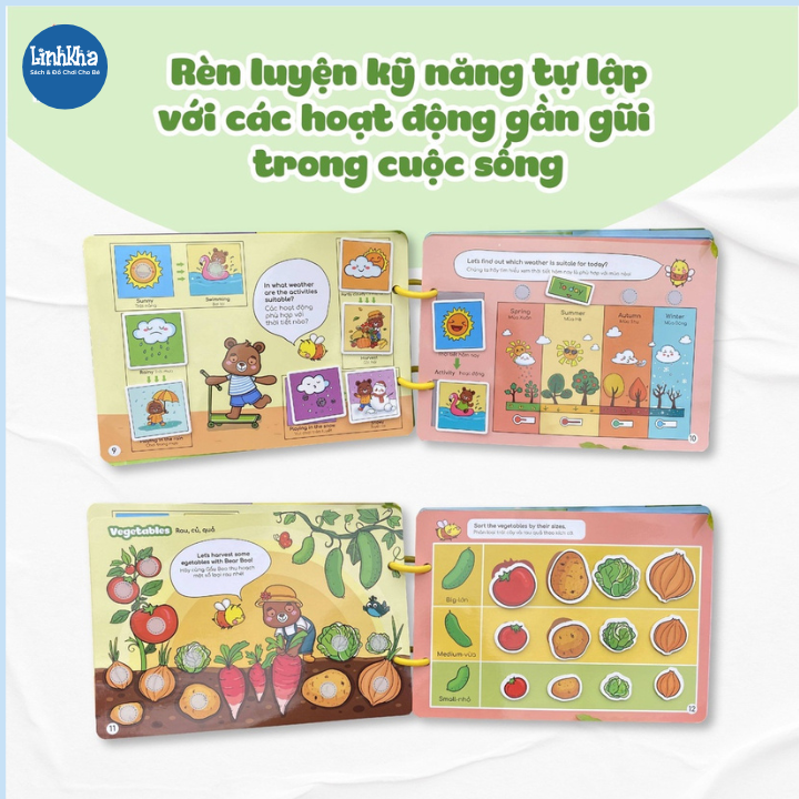 Học Liệu Bóc Dán Montessori Song Ngữ Anh Việt Beezi Book - Một Ngày Của Gấu Boo - Hiệu Lalala Baby