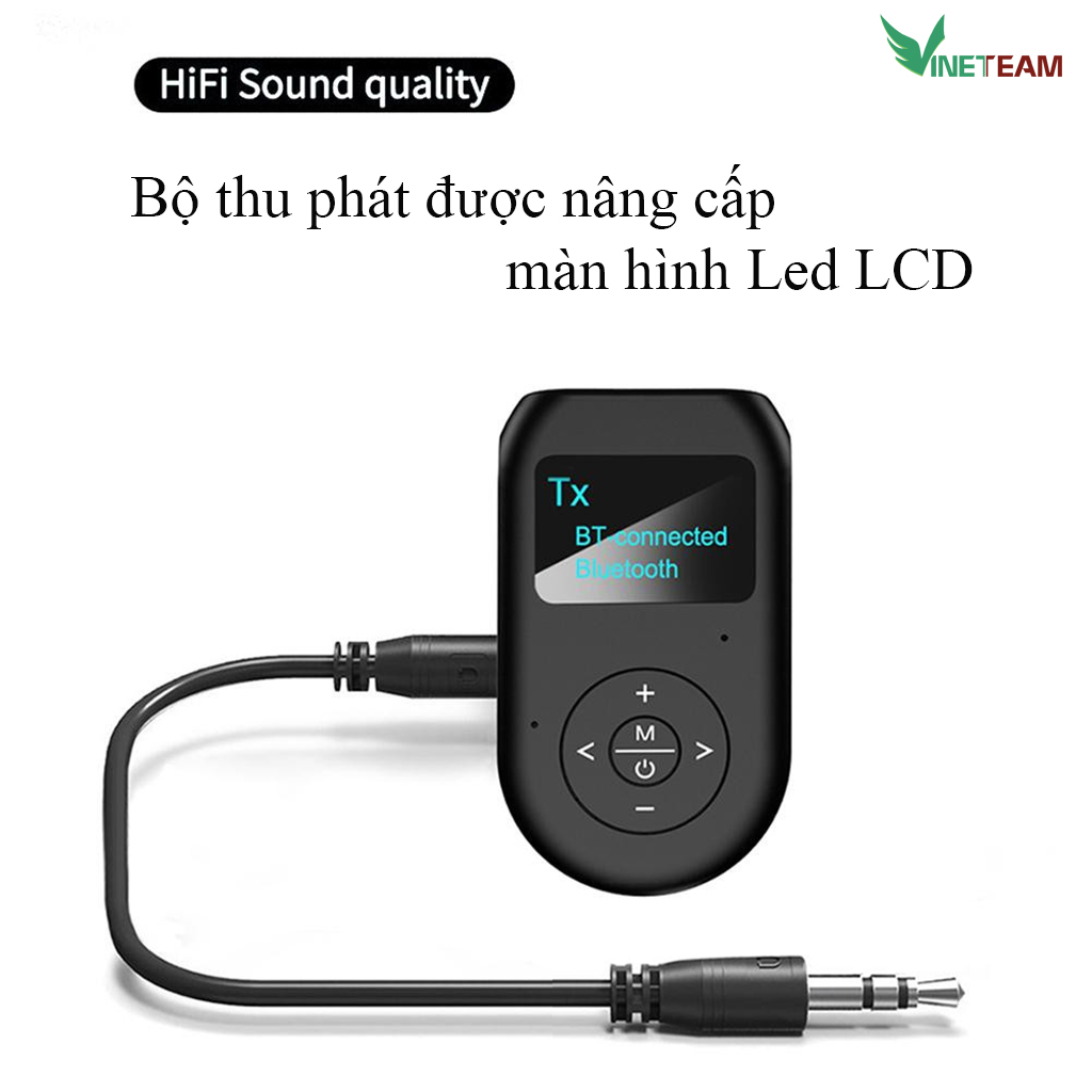 Thiết bị thu phát nhạc không dây VINETTEAM BT11 Bluetooth 5.0 với màn hình hiển thị LCD 3.5mm AUX -hàng chính hãng