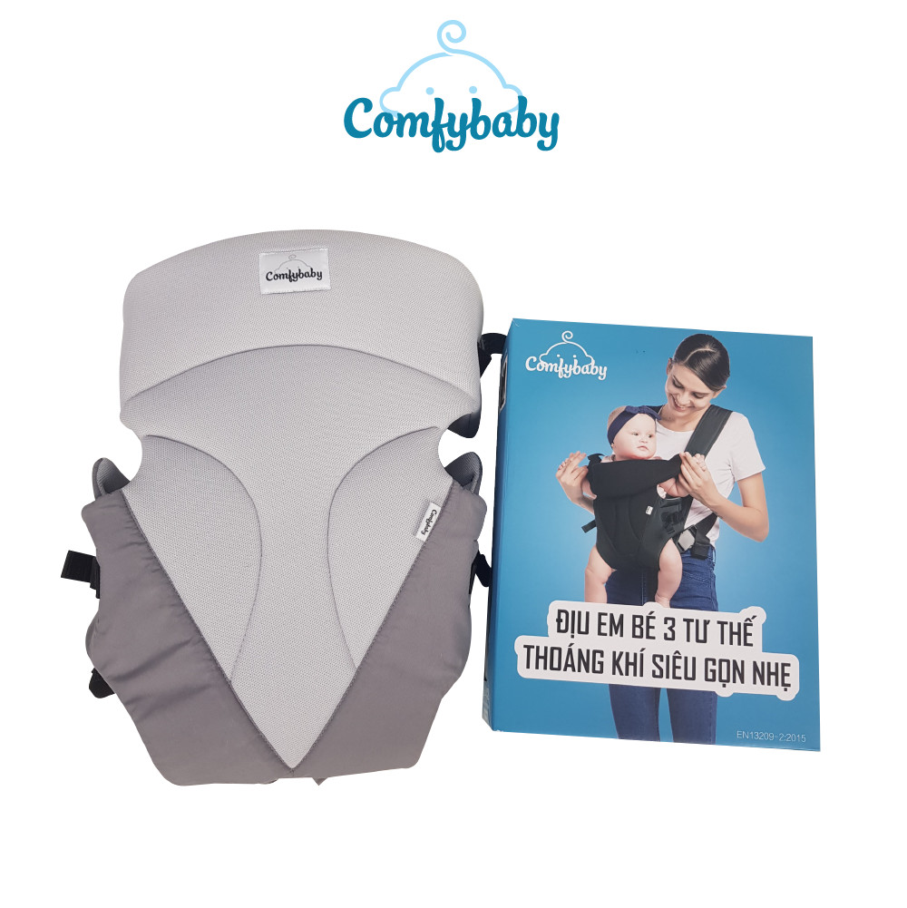 Địu em bé 3 tư thế có đỡ cổ sơ sinh - thoáng khí chống gù cho bé ComfyBaby CF-BK010
