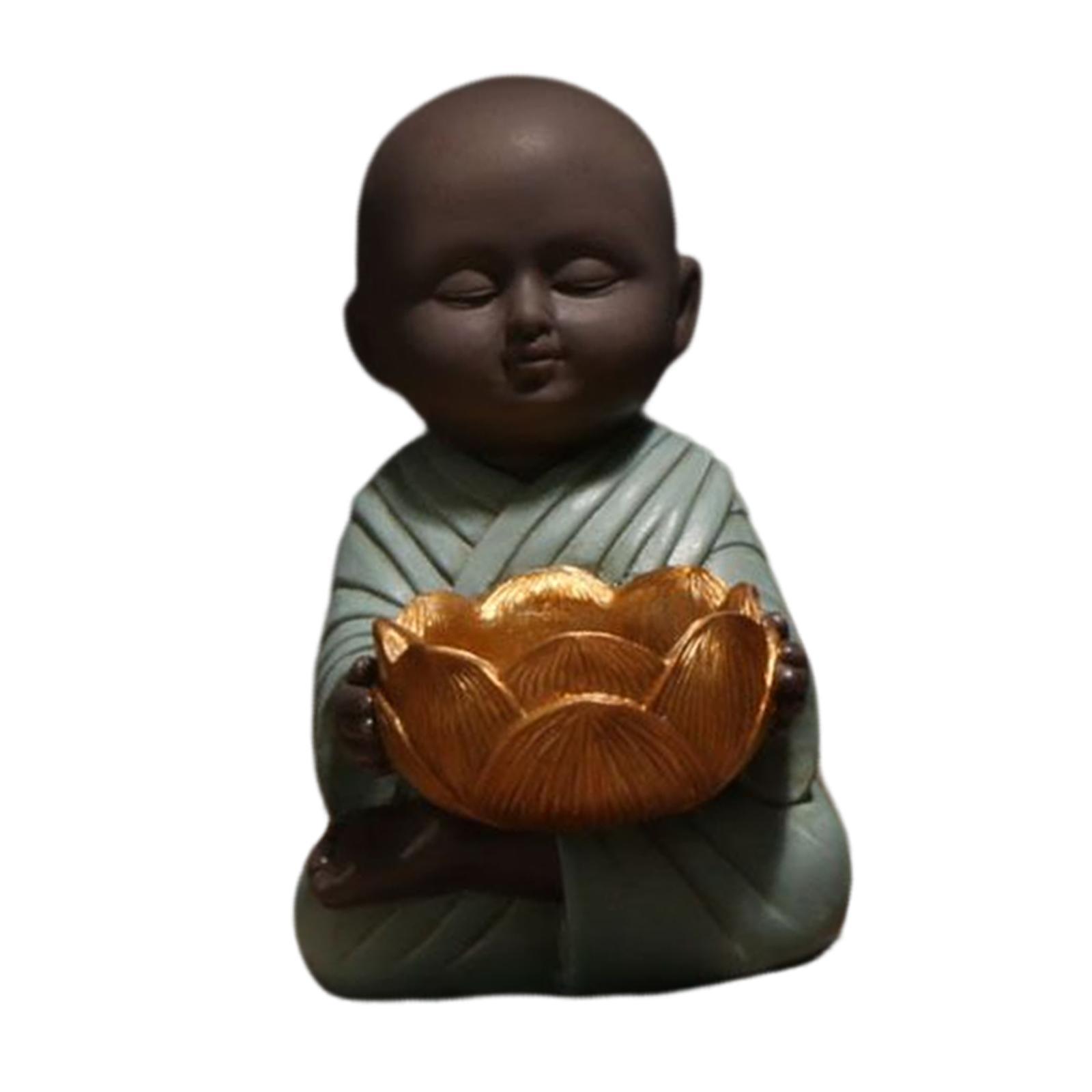 Buddha Statue Monk Doll, Candleholders Buddhist Showpiece Collectibles Monk Figurine Ornaments for Tabletop Centerpiece Meditation Decor