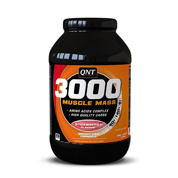 Thực phẩm tăng cơ 3000 Muscle Mass QNT 1,3kg hương dâu