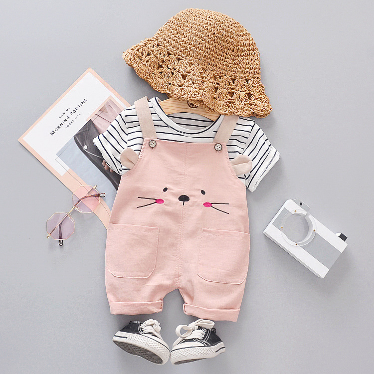 Set yếm bé trai, bé gái gồm áo thun kẻ sọc và yếm, set đồ 2 món thời trang cho bé từ 9-18kg