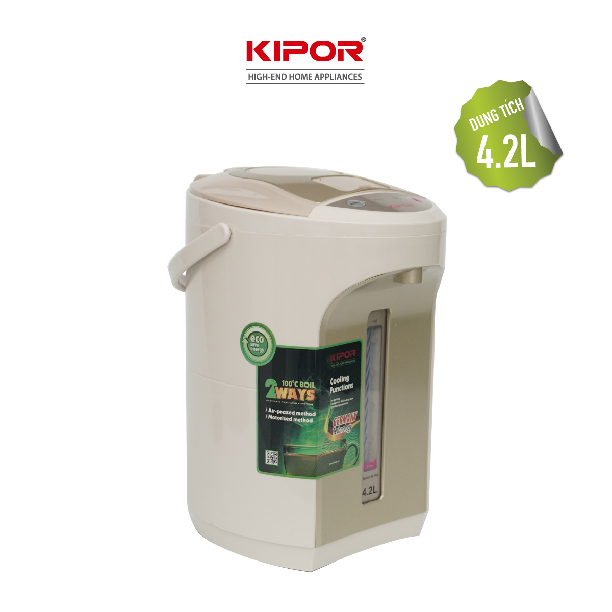 Bình thuỷ điện KIPOR KP-EP642 - 4,2L - Ruột bình inox 304 -  Đun sôi nhanh, có tay cầm, chế độ tự bật, tự ngắt, 3 chế độ lấy nước - Hàng chính hãng