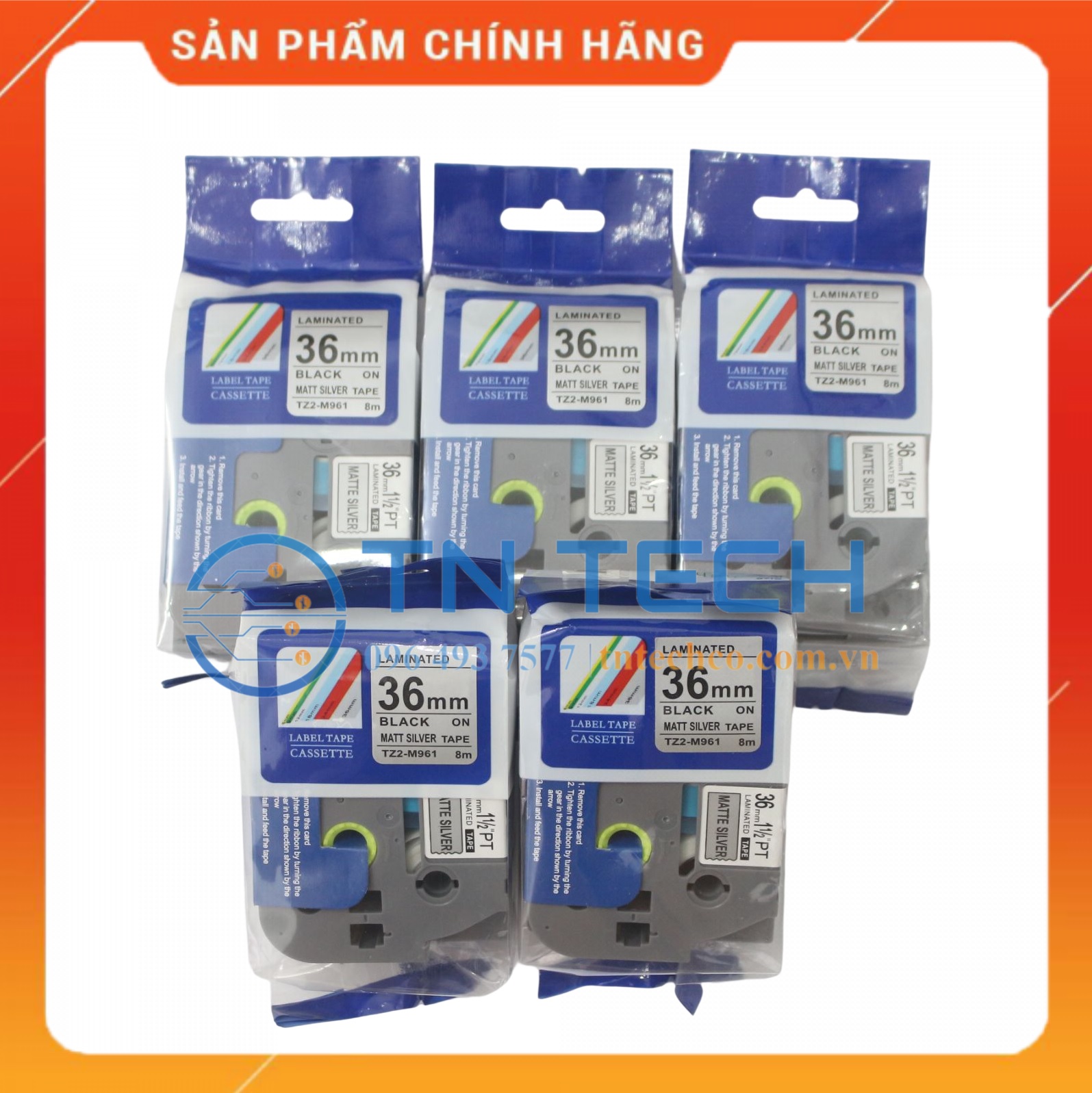 Nhãn In Tz2-M961 - Đen nền bạc 36mm x 8m - Dùng cho máy in BROTHER - AIMO - PUTY [Hàng nhập khẩu]