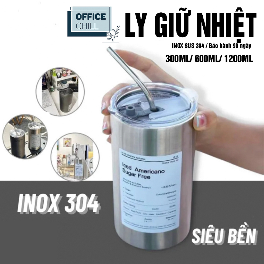 Bình đựng nước dododios - Ly giữ nhiệt Iced Americano inox 304 cao cấp không gỉ uống cà phê dùng văn phòng, Ly Giữ Nhiệt Iced Americano Inox 304 Cao Cấp Không Gỉ Cốc Uống Nước Giữ Nhiệt Tặng Kèm Ống Hút Siêu Tiện Lợi - Hàng chính hãng dododios