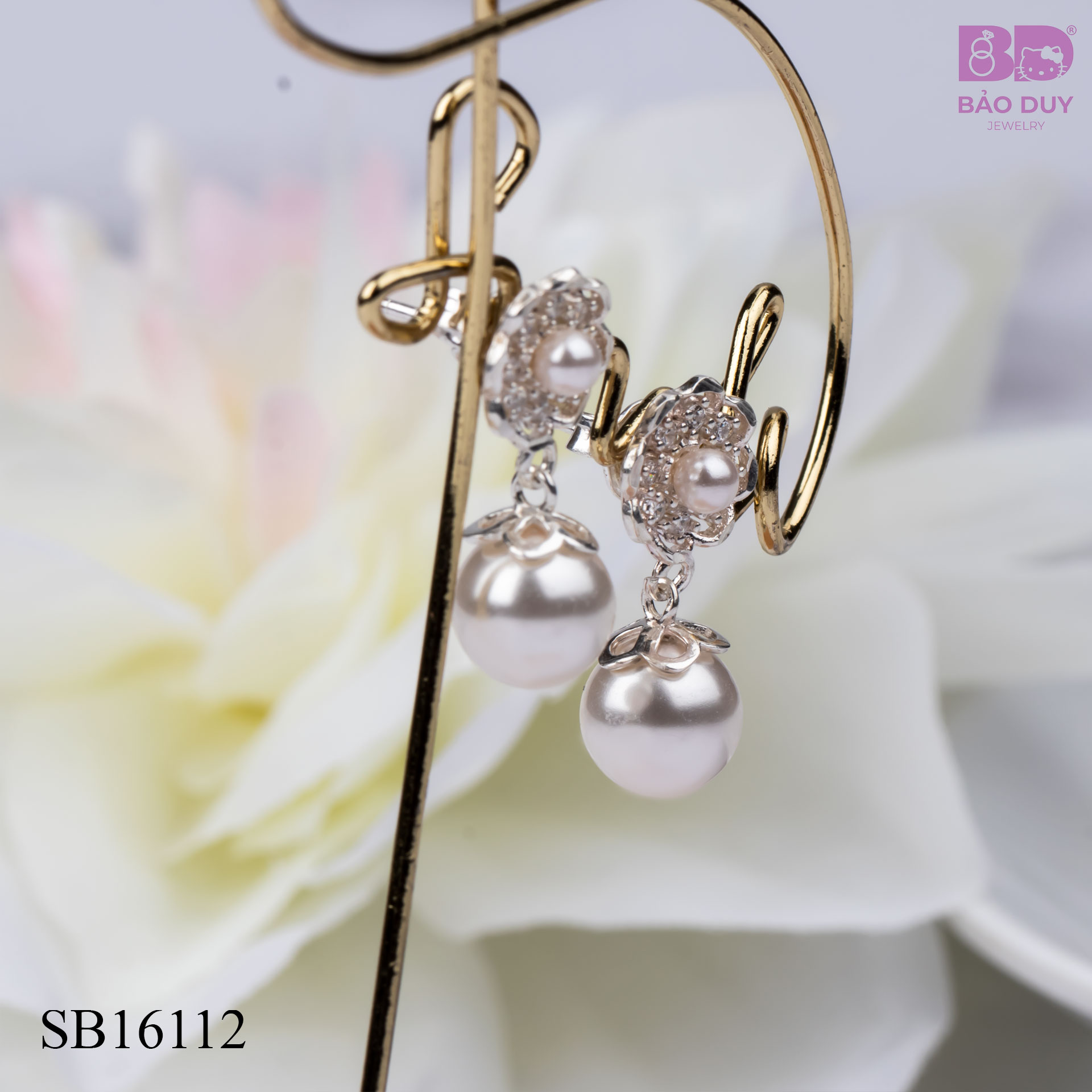 Bông tai bạc nữ hoa đính đá charm châu Bảo Duy Jewelry - SB16112