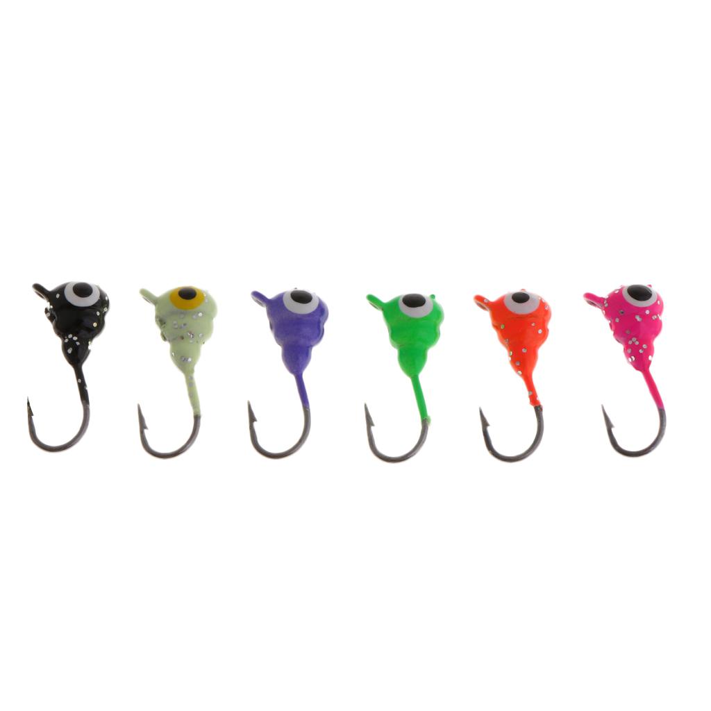 6x Ice Fishing Jigs Tungsten Glow Jig Winter Jigging Lures   Hooks Bait