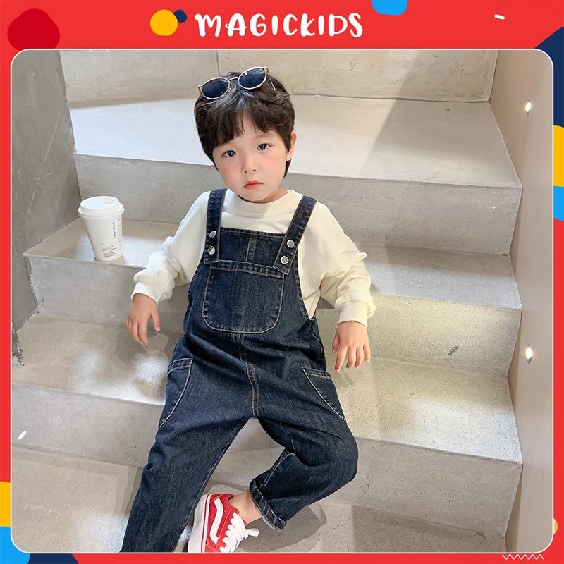 Quần yếm bé trai Hàn Quốc Magickids chất jean dáng dài cho bé đi học đi chơi Quần áo trẻ em mẫu mới QY22002