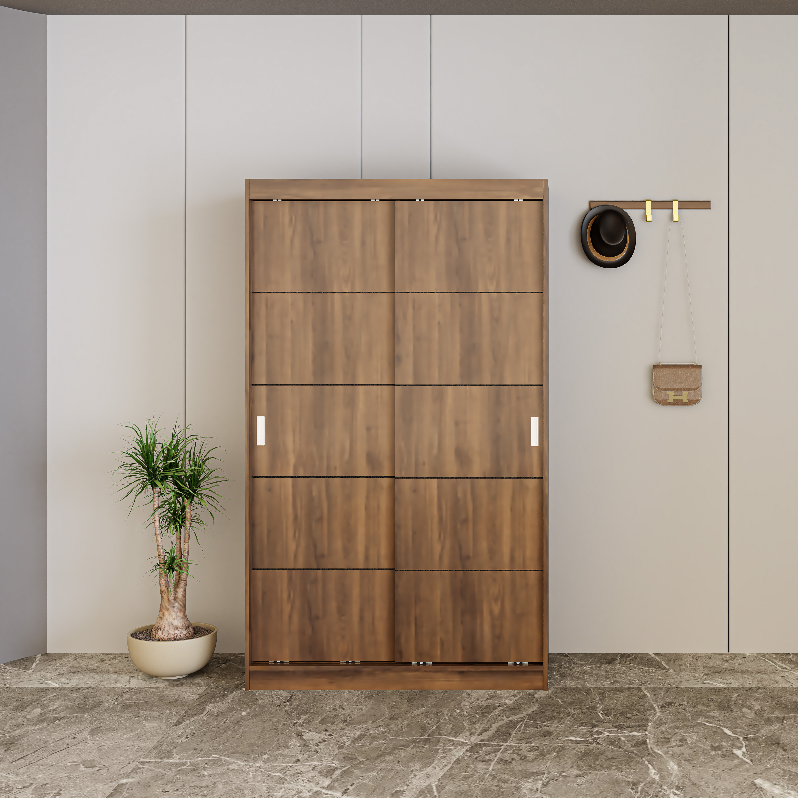 HAPPY FURNITURE , Tủ treo quần áo cửa lùa - RUNI , TCL_005 , 120cm x 60cm x 203cm
