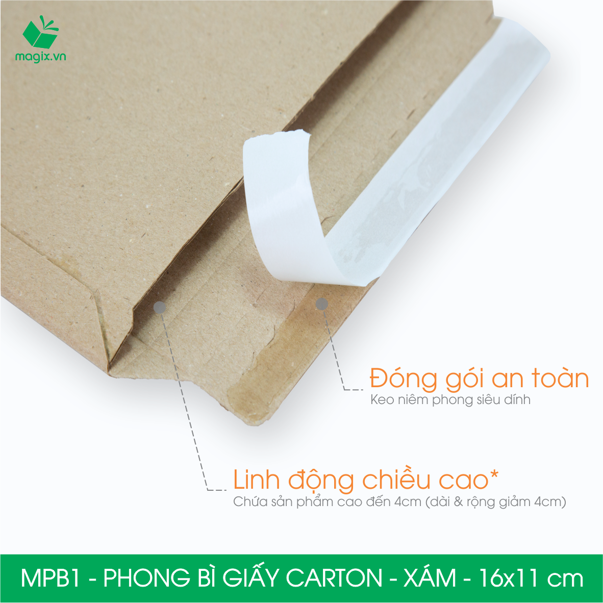 MPB1 - 16x11cm - COMBO 20 PHONG BÌ GIẤY CARTON ĐÓNG HÀNG MÀU XÁM