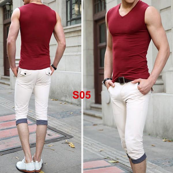 áo ba lỗ nam cổ tim dáng body chất 100% cotton đẹp nhiều màu thời trang