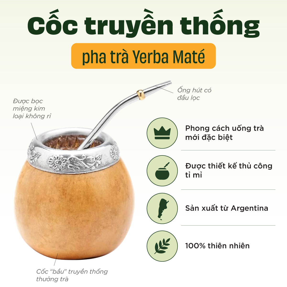 [COMBO] Trà Yerba Maté Original Túi Nhỏ 180g - Vị Truyền Thống + Bình Thủy Tinh Tiện Lợi