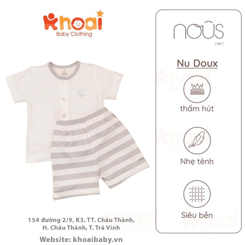 Bộ cài thẳng cộc Nous kẻ trắng ghi - Chất liệu Nu Doux 95% cotton thiên nhiên