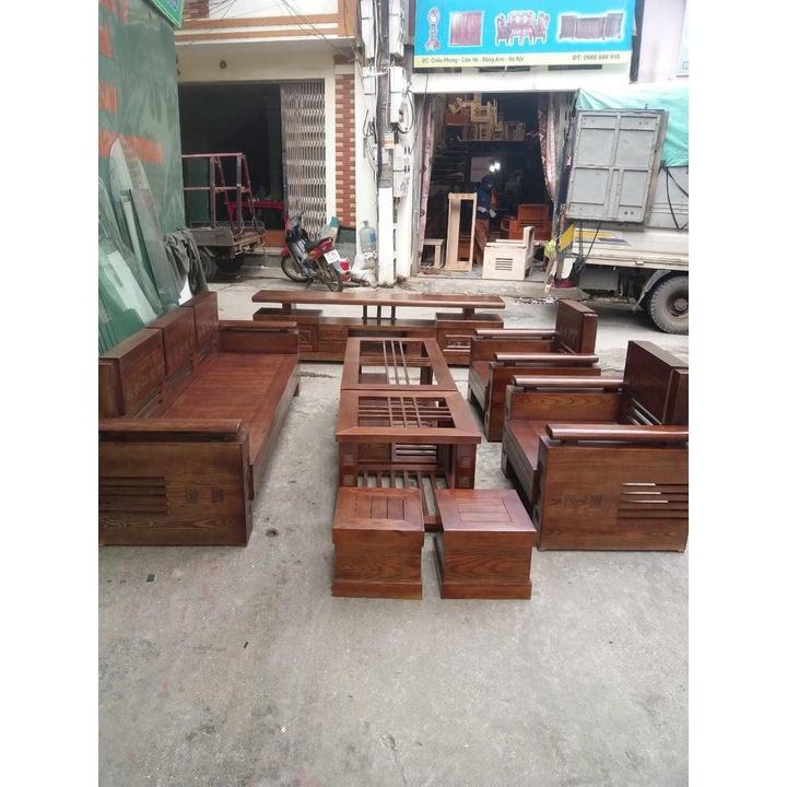 Bàn ghế phòng khách gỗ sồi nga màu óc chó