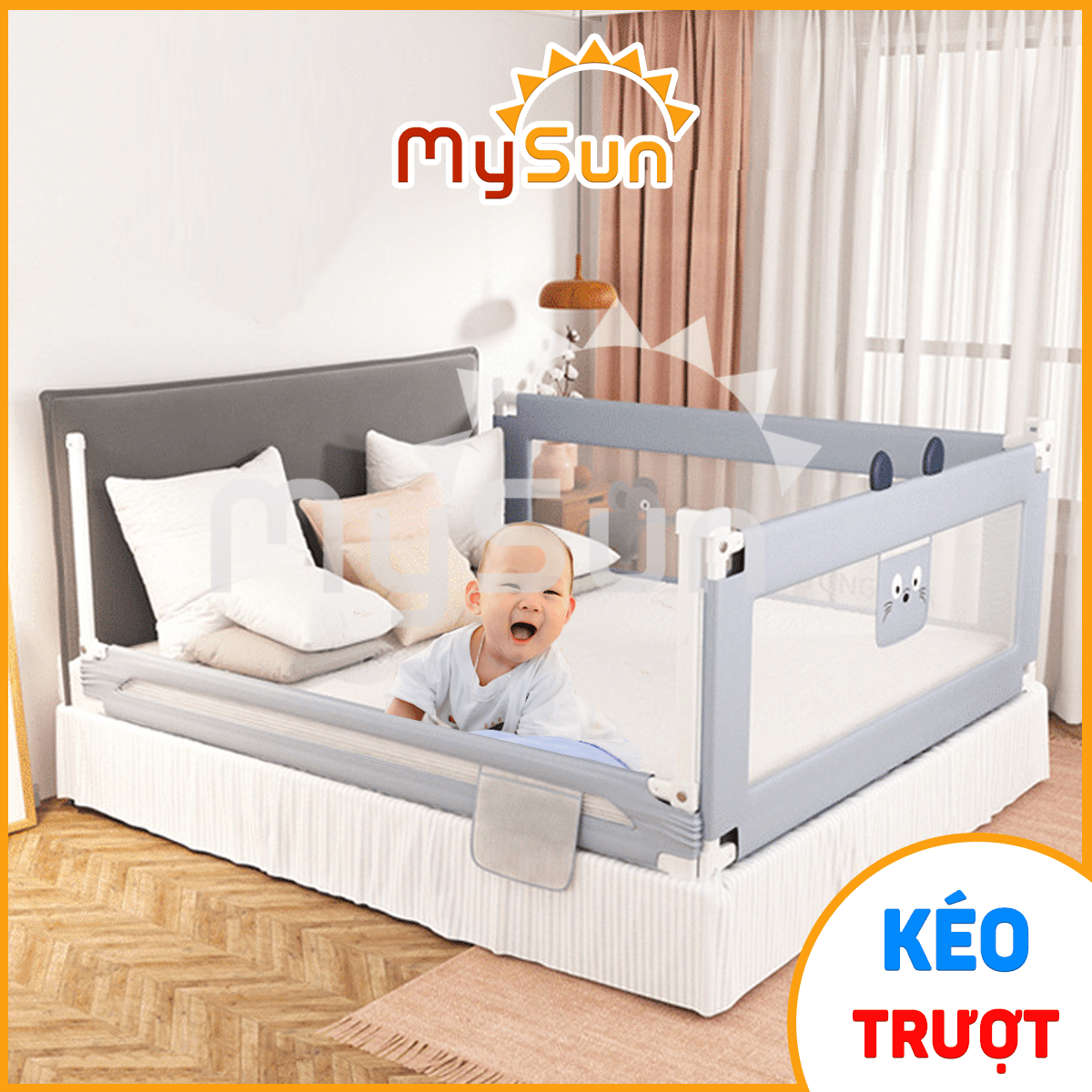 Thanh tấm chắn giường KHUNG THÉP dang trượt an toàn cho bé 1m2, 1m5, 1m8, 2m, 2m2